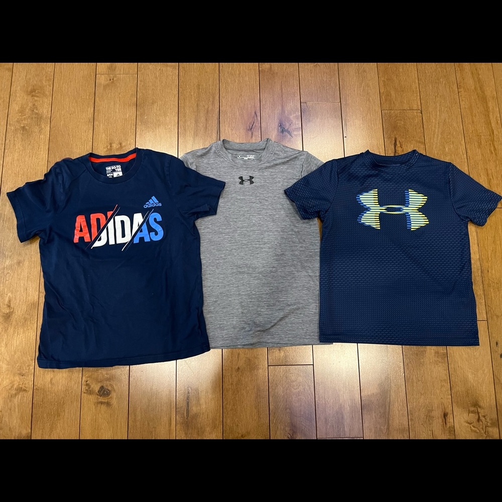 Lot of 3 Boys size YSM/ 8 short sleeves - Under Armour, Adidas